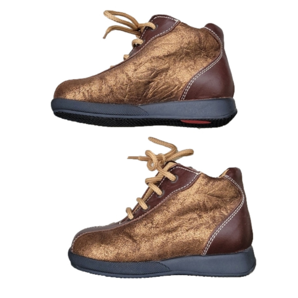 Kids Metallic Brown Lace-Up Boots